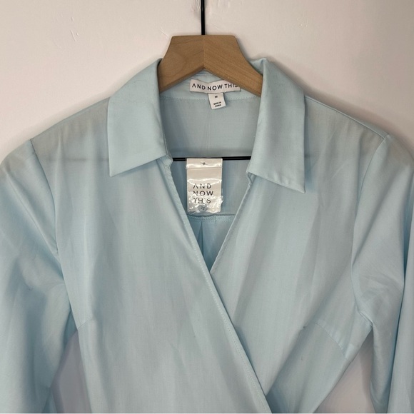 *NWT* And Now This Long Sleeve Pleated Wrap Mini Dress, Sz M, Pastel Blue - Picture 5 of 10